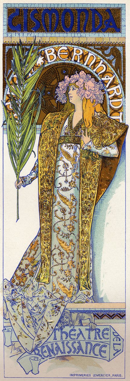 Rozrywka. Gismonda, sztuka Victoriena Sardou z Sarah Bernhardt w Theatre de la Renaissance w Paryżu. Plakat autorstwa Muchy, Francja autorstwa Alphonse Marie Mucha