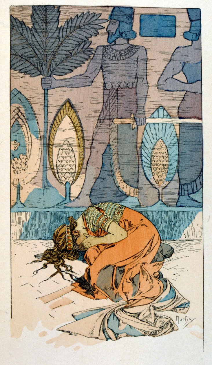 Ilustracja Alfonsa Muchy z "Ramy" poematu Paula Veroli w trzech aktach. ok.1898. Mucha (1860 – 1939). był czeskim malarzem secesyjnym autorstwa Alphonse Mucha