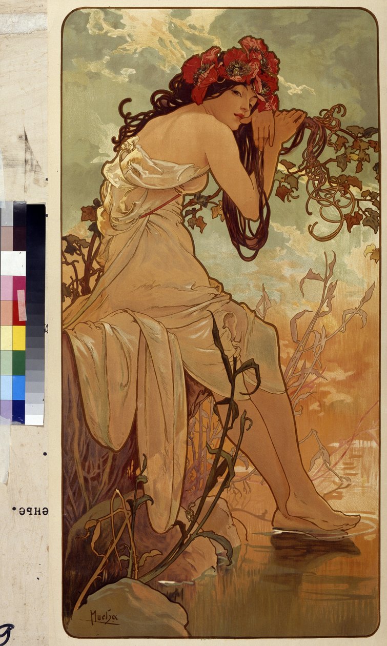 Lato (Seria alegorii na cztery pory roku). Grafika autorstwa Alfonsa Marii Muchy (Alphonse Marie Mucha autorstwa Alphonse Marie Mucha
