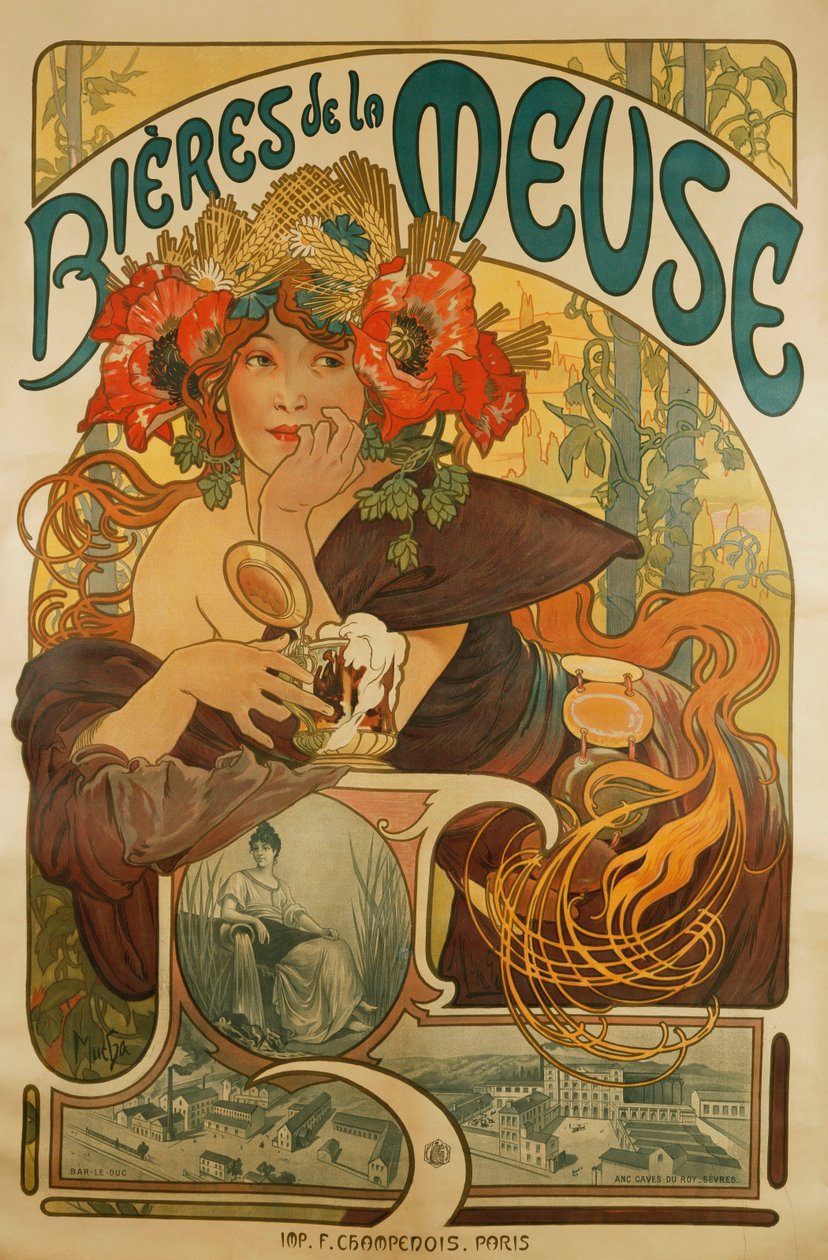 Moza Piwo; Piwa z La Meuse, 1897 autorstwa Alphonse Mucha