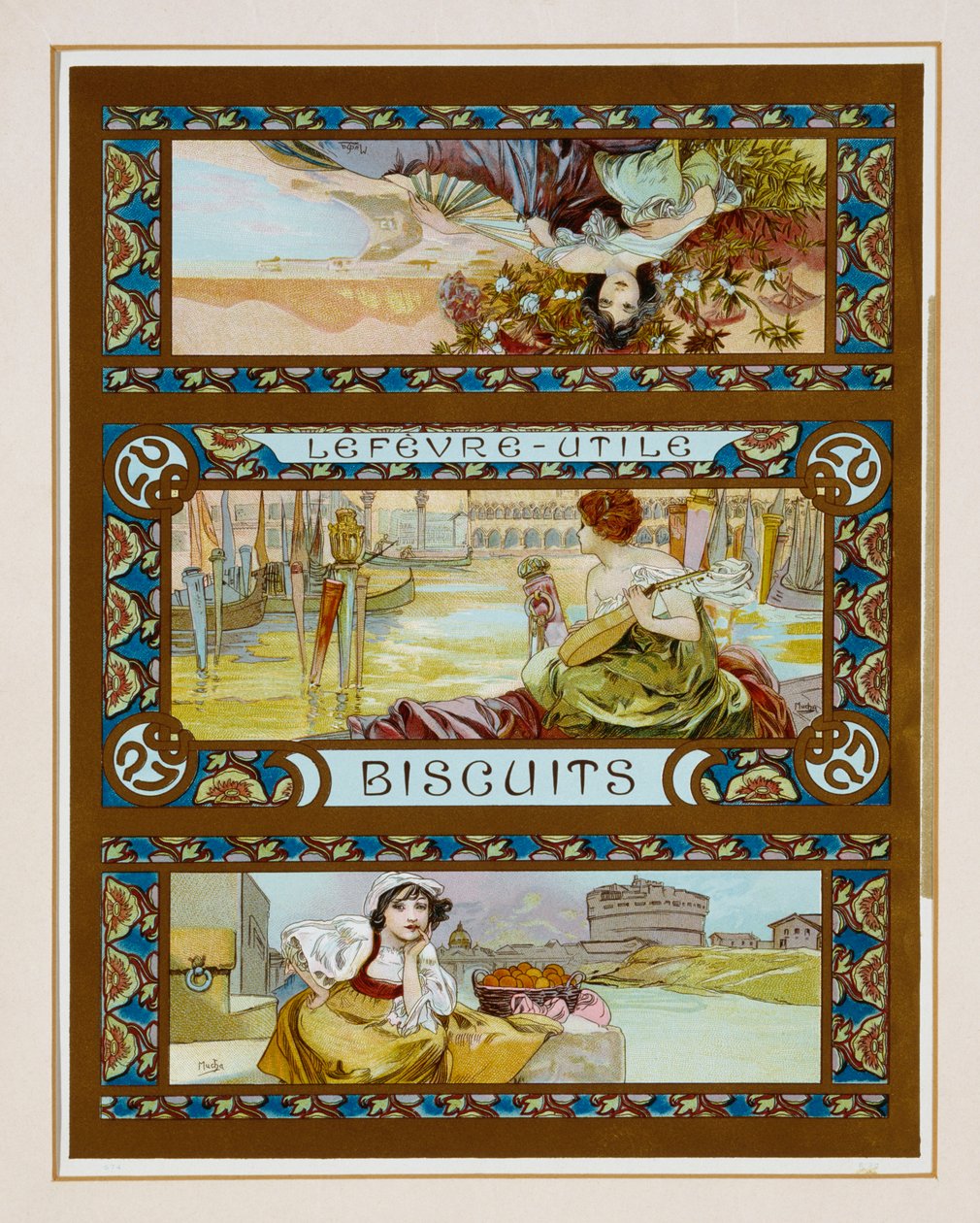 Plakat reklamujący herbatniki "Lefevre-Utile", ok. 1910 r. autorstwa Alphonse Mucha