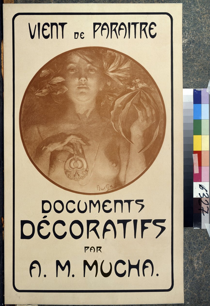 Reklama monografii „Dokumenty dekoracyjne A. M. Muchy.” Plakat autorstwa Alfonsa Marii Muchy (Alphonse Marie Mucha autorstwa Alphonse Marie Mucha