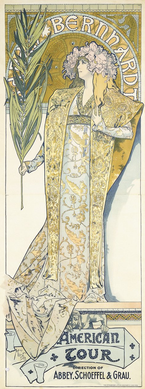 Sarah Bernhardt, wycieczka po Ameryce, 1895 autorstwa Alphonse Mucha