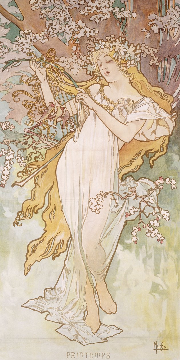 Wiosna; Wiosna, ok.1896 autorstwa Alphonse Mucha