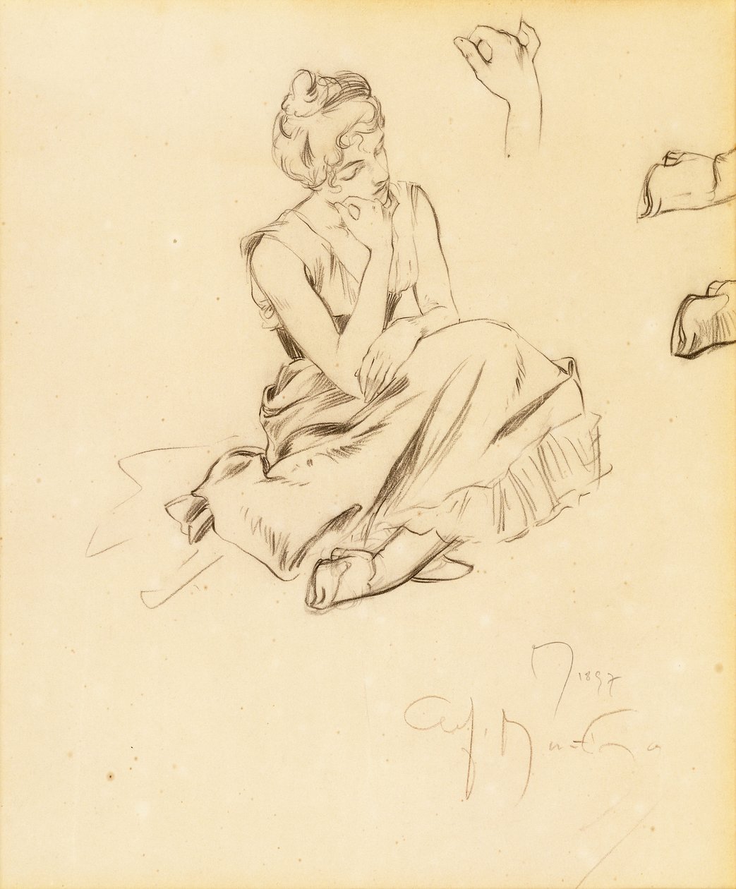 Studium siedzącej kobiety, 1897 autorstwa Alphonse Mucha