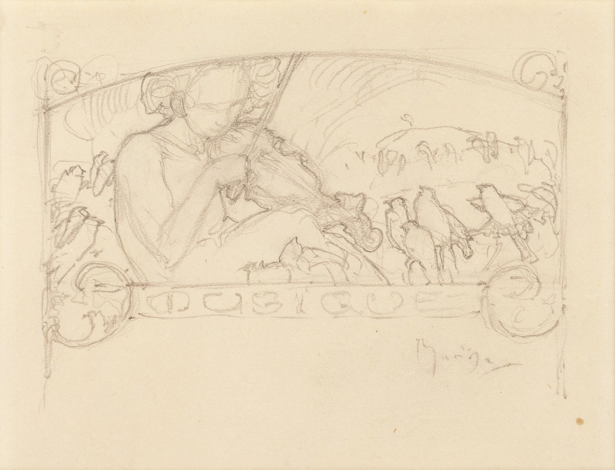 Studium kobiety grającej na skrzypcach, autorstwa Alphonse Mucha