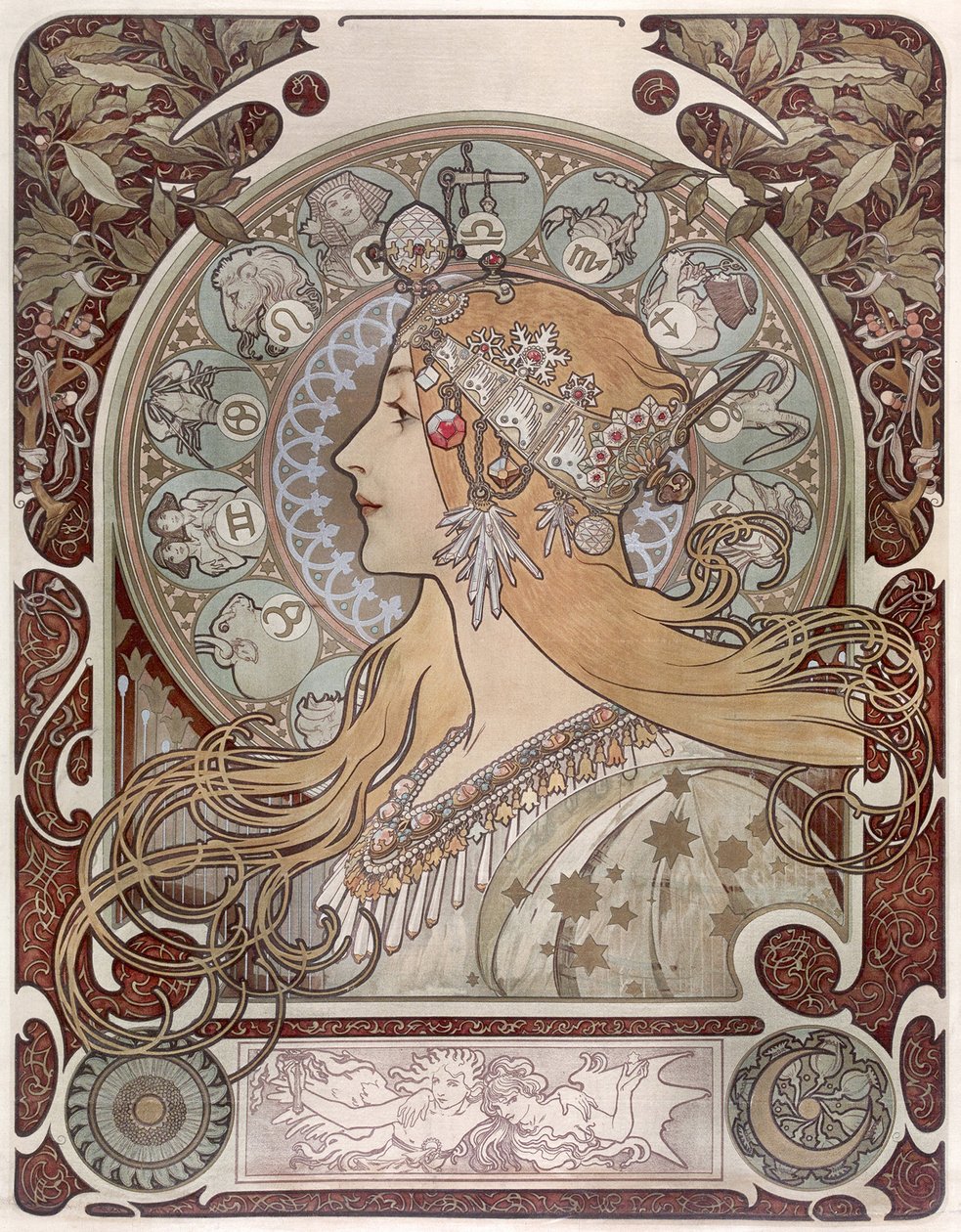 Zodiak - Alfons Marie Mucha (1860-1939). Litografia kolorowa autorstwa Alphonse Mucha