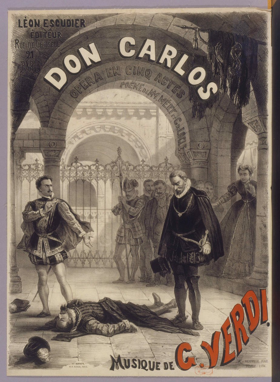 Plakat do opery Don Carlos autorstwa Giuseppe Verdiego, 1867. autorstwa Alphonse Marie Neuville de