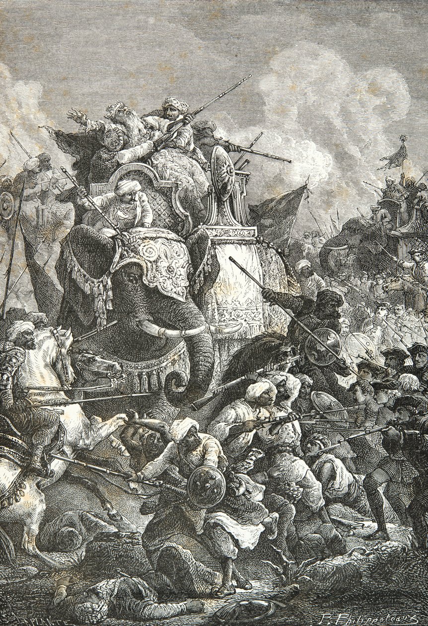 Śmierć Arcate Anaverdi Khana w bitwie pod Ambour, wojna karnatycka autorstwa Alphonse Marie de Neuville