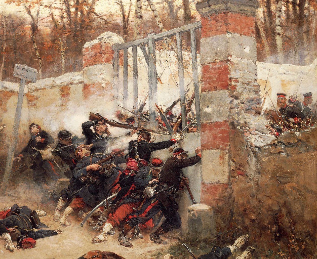 Obrona bramy Longboyau, pałac Buzenval, 21 października autorstwa Alphonse Marie de Neuville