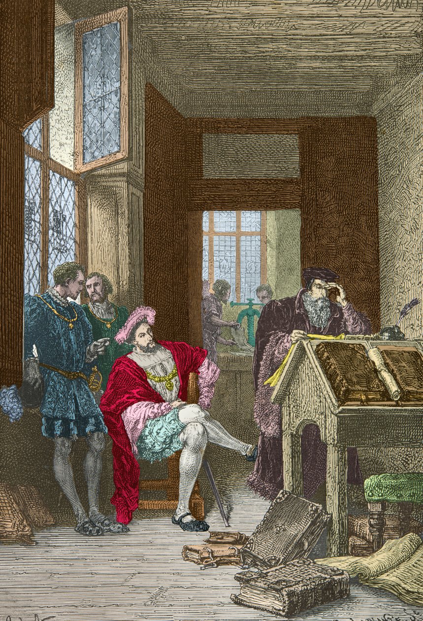 Francois 1er odwiedza drukarnię Roberta Estienne