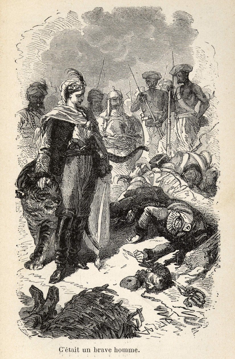Ilustracja do „”Wspaniałych, ale autentycznych przygód kapitana Corcorana”” autorstwa Alfreda Assollanta, ilustrowana 25 winietami narysowanymi na drewnie przez A. de Neuville, Librairie Hachette et Cie w Paryżu autorstwa Alphonse Marie de Neuville