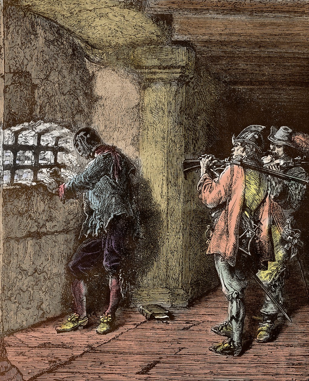 Człowiek w żelaznej masce - Representation du masque de Fer (zm. 1703) uwięziony na wyspie Sainte Marguerite autorstwa Alphonse Marie de Neuville