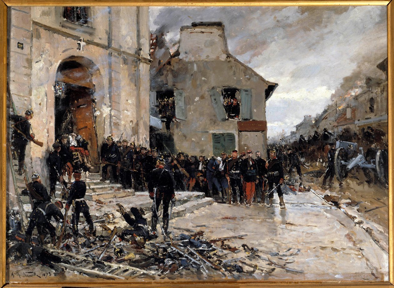 Wojna 1870-1871 i oblężenie Paryża przez Prusaków: „”Le combat du Bourget, 30.10.1870”” Obraz Alphonse de Neuville (1835-1885) 1873 nd. 0,57x0,79m. Paryż, Muzeum Orsay autorstwa Alphonse Marie de Neuville