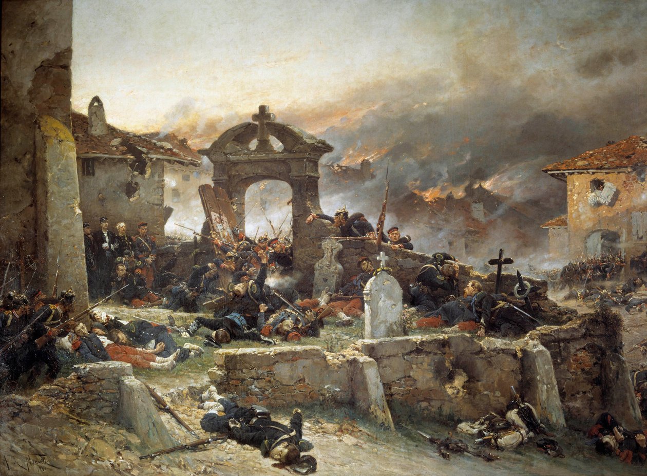 Wojna 1870 r.: „”Cmentarz św Privas, 18 sierpnia autorstwa Alphonse Marie de Neuville