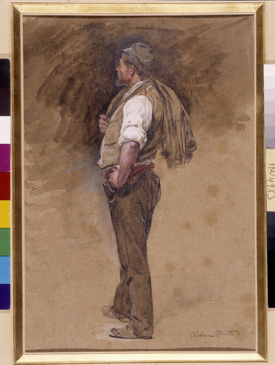 Farmer ma na głowie kurtkę. Obraz Alphonse Moutte (1840-1913), Wzmianka obowiązkowa: Kolekcja fundacji z Prowansji, Marsylia (Dim in cm 27x18) autorstwa Alphonse Moutte