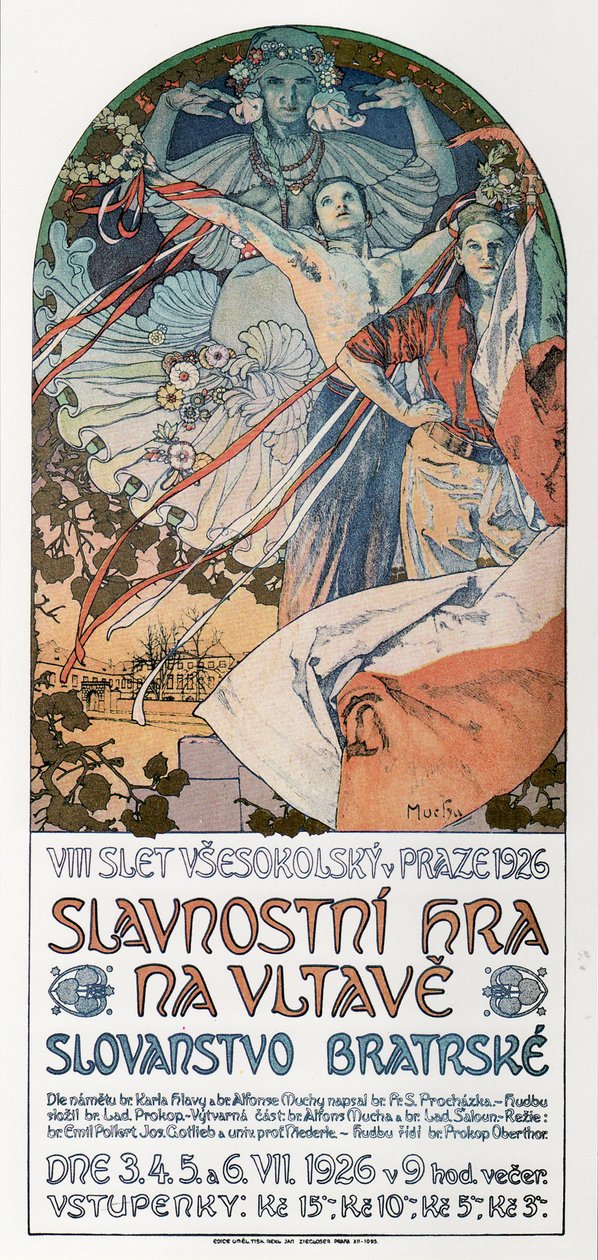 8. Festiwal Sokola w Pradze Plakat, 1925 autorstwa Alphonse Mucha