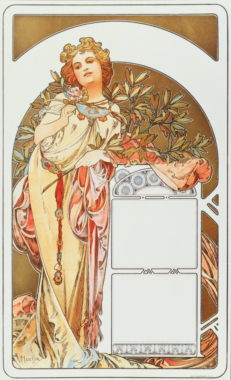 Plakat reklamowy Alphonse Mucha (1860-1939) do kalendarza 1898 - Dim 31x51 cm Plakat reklamowy Alphonse Mucha do kalendarza, 1898 - Kolekcja prywatna autorstwa Alphonse Mucha