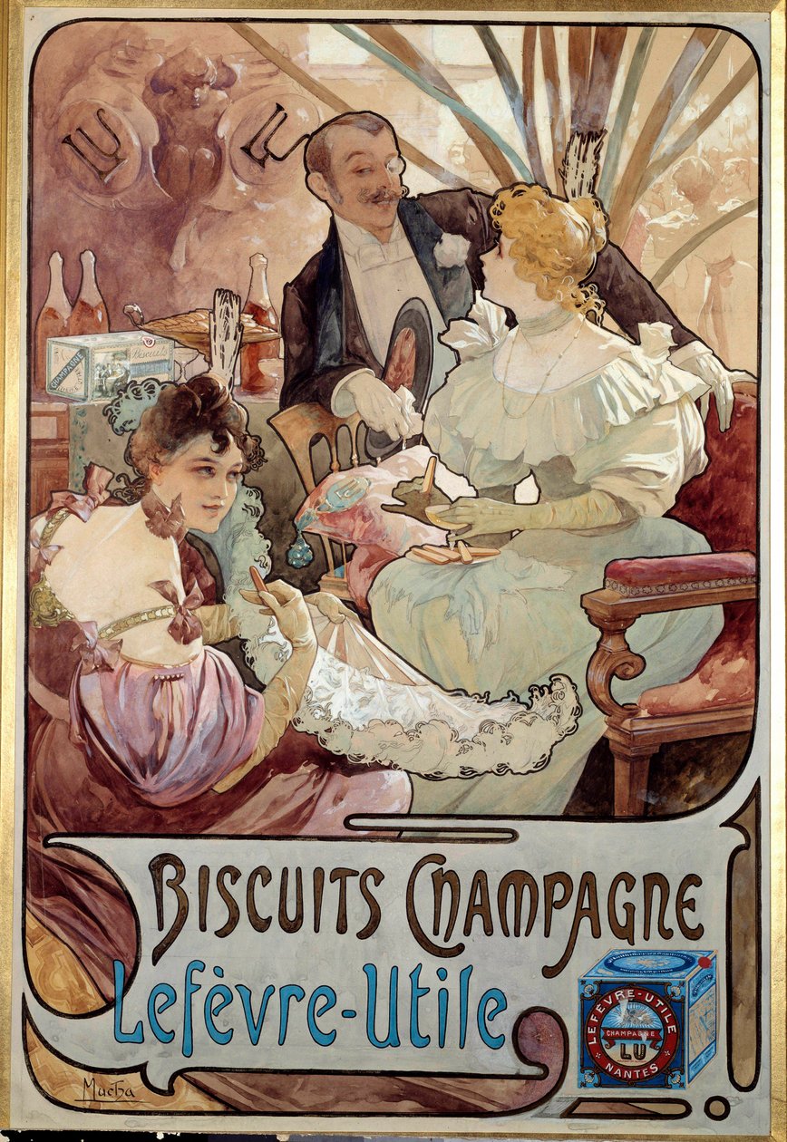 Art Nouveau: plakat reklamowy herbatników Champagne produkcji Lefevre Utile, Alphonse Mucha (1860-1939) 1897 - Art Nouveau: plakat reklamowy herbatników Champagne produkcji Lefevre-Utile, Alphonse Mucha (1860-1939) 1897 autorstwa Alphonse Mucha