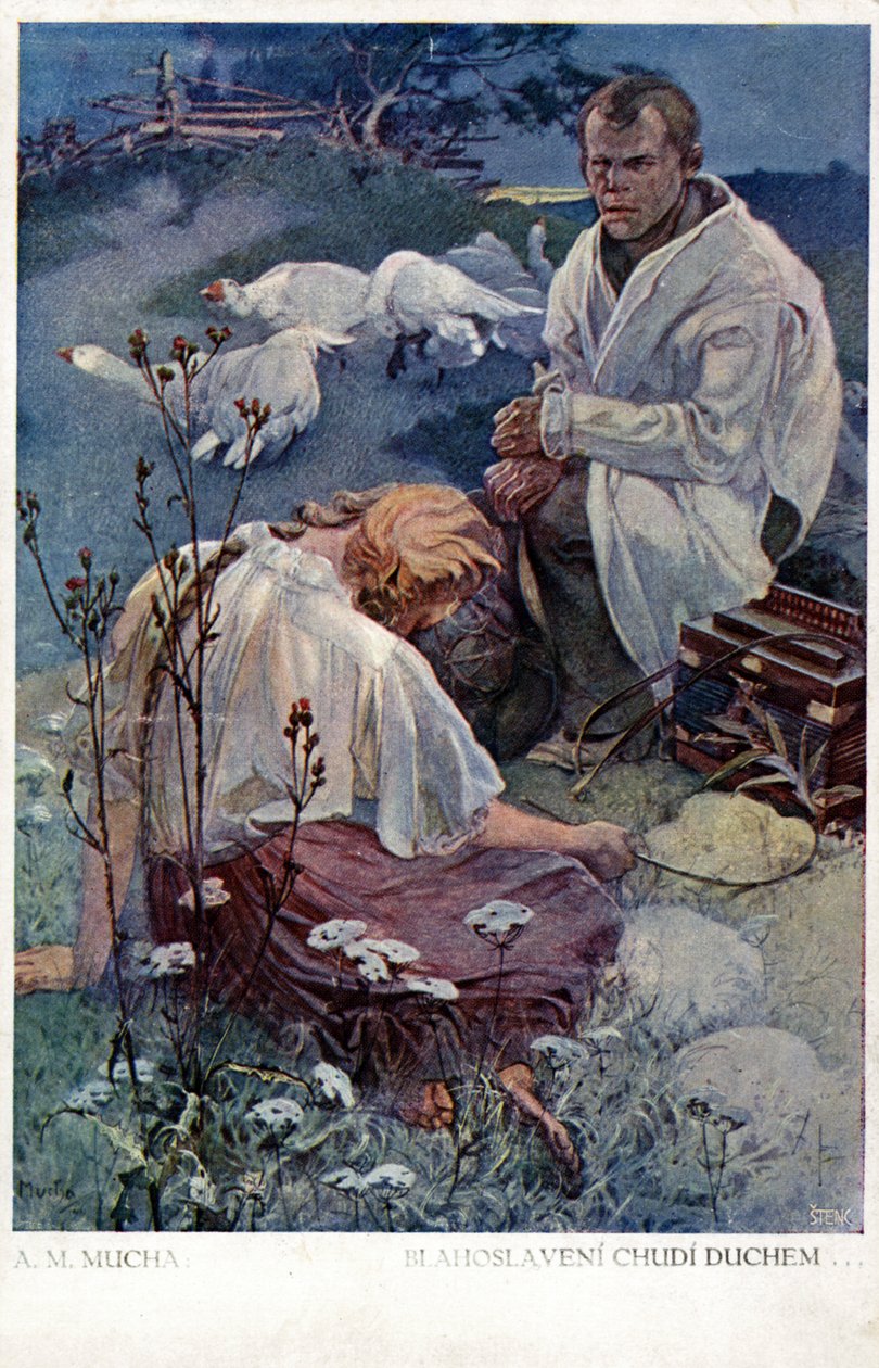 „Błogosławieni ubodzy w Duchu, albowiem do nich jest Królestwo Niebieskie”, 1906” autorstwa Alphonse Mucha