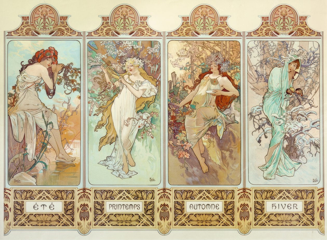 Cztery pory roku autorstwa Alphonse Mucha