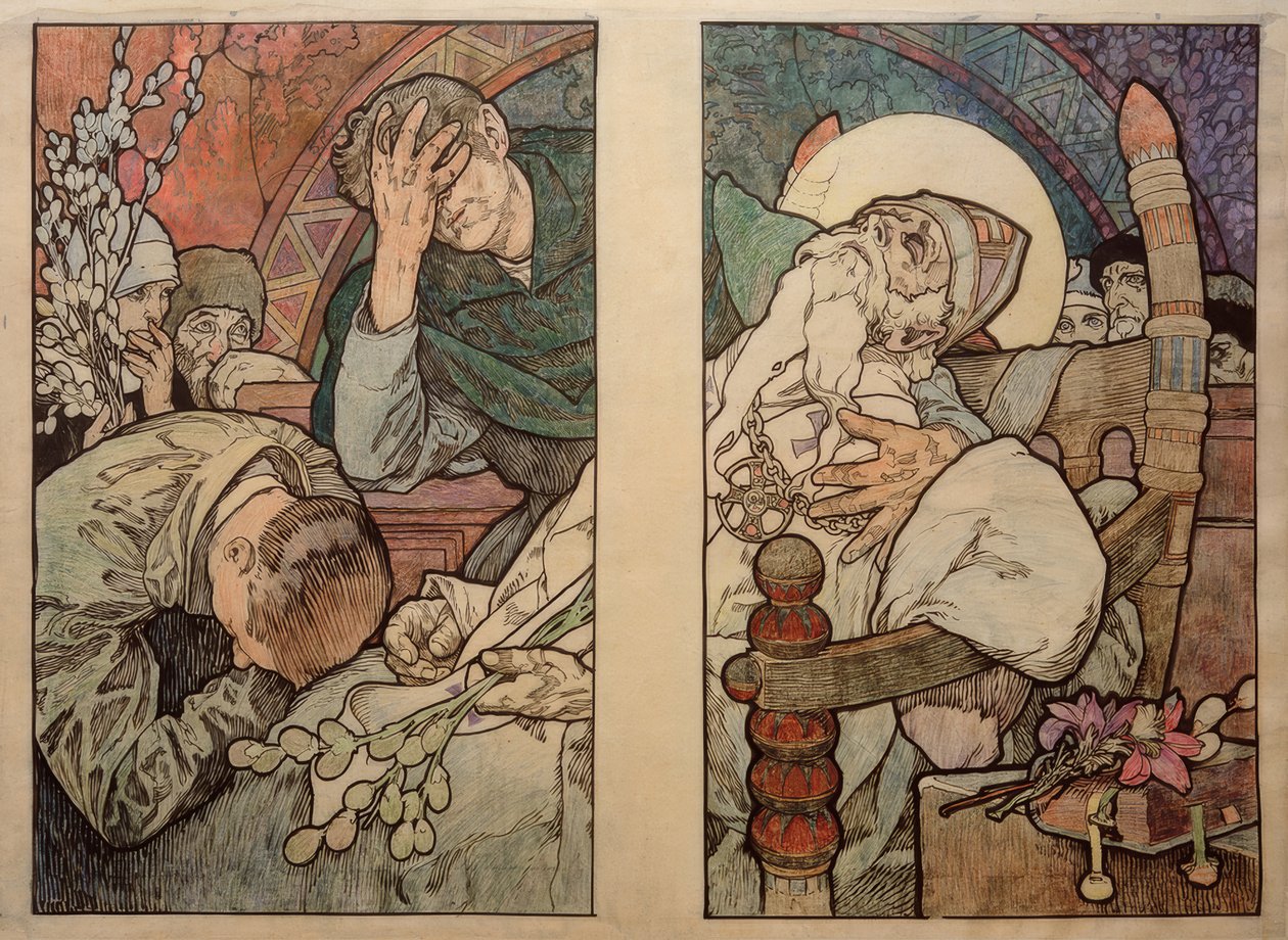 Okno św. Wita w Pradze, karton 1931 autorstwa Alphonse Mucha