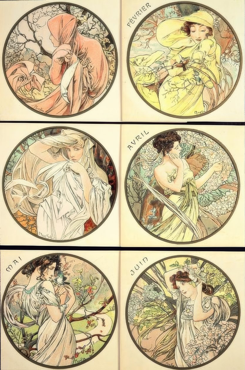 styczeń luty marzec kwiecień maj czerwiec autorstwa Alphonse Mucha