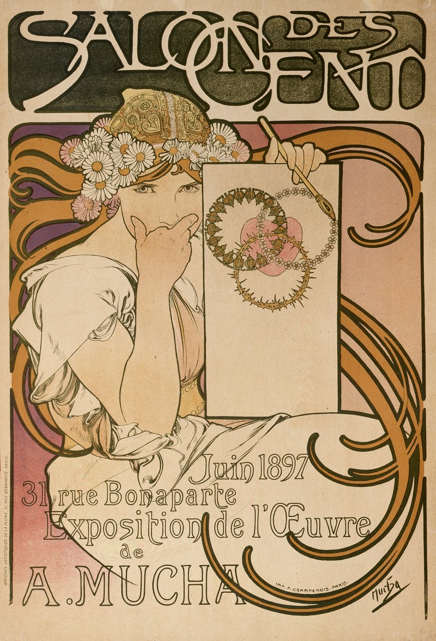 Plakat do wystawy Alphonse Muchas w Salon des Cent, Paryż, Francja, 1897 autorstwa Alphonse Mucha