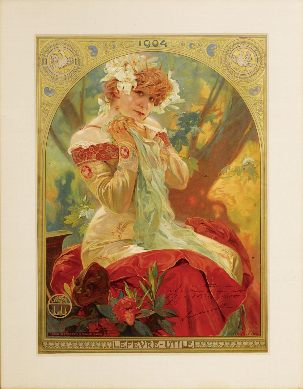 Plakat dla Lefèvre-Utile. Sarah Bernhardt w roli Melissinde w La Princesse Lointaine E autorstwa Alphonse Mucha