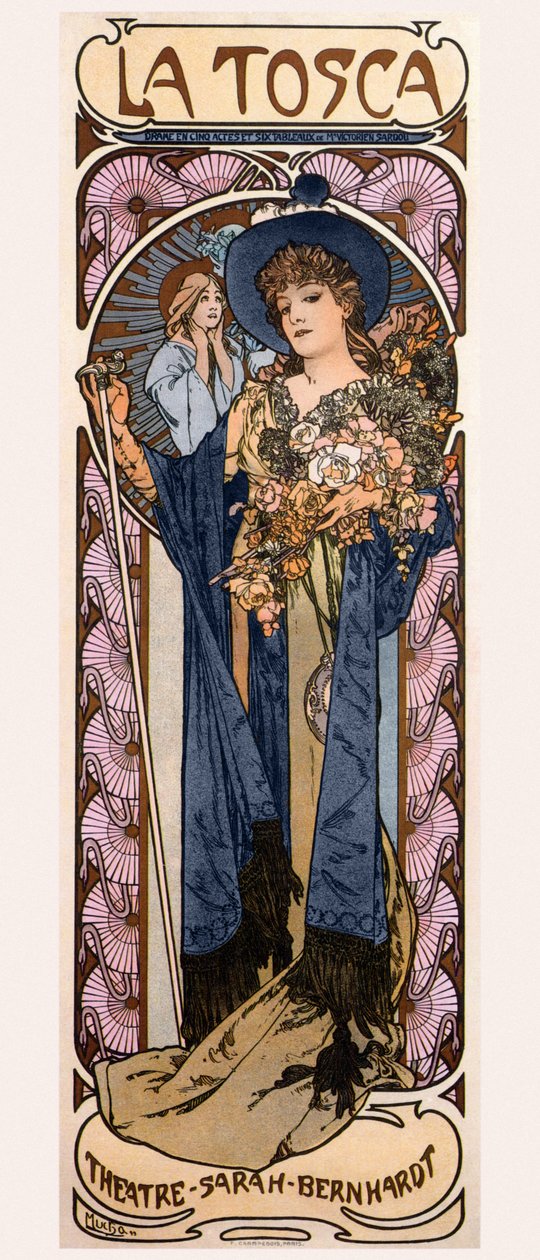 Plakat do Toski z Sarah Bernhardt, 1899 autorstwa Alphonse Mucha