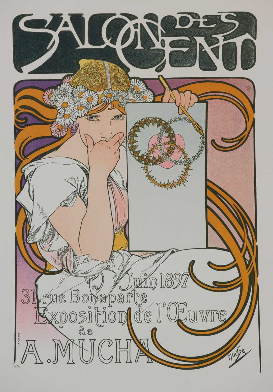 Plakat do wystawy A. Muchas w Salon des Cent, 1897. autorstwa Alphonse Mucha