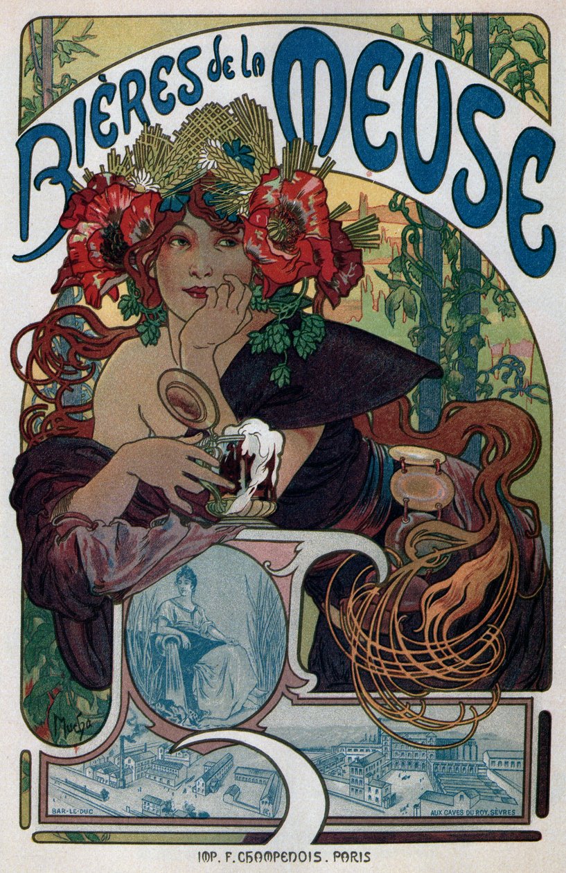 Plakat do Piw z Mozy, 1897 autorstwa Alphonse Mucha