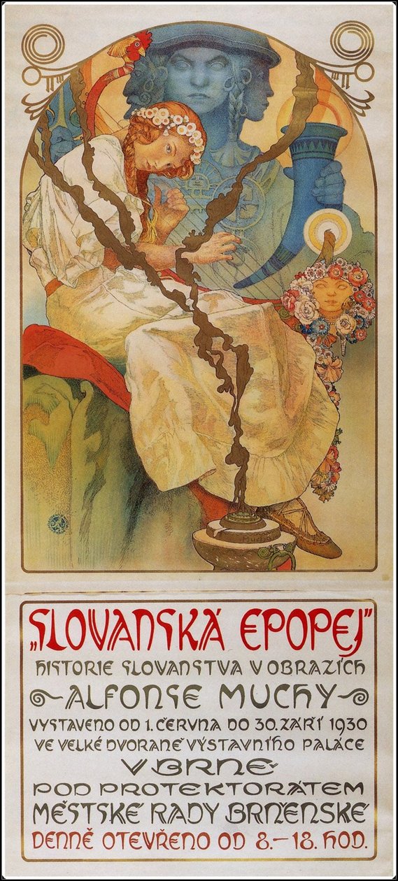 Plakat do wystawy Epopeja słowiańska Epopeja słowiańska, 1928 autorstwa Alphonse Mucha