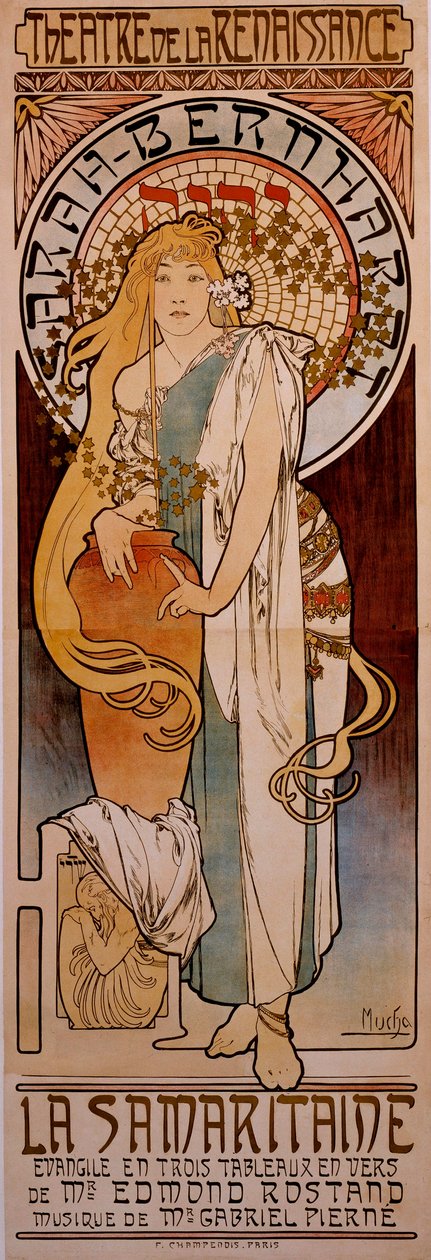 Plakat do utworu „La Samaritaine” Edmonda Rostanda w wykonaniu Henriette Rosine Bernard dit Sarah Bernhardt (1844-1923) w 1897 roku w Theatre de la Renaissance. Rysunek Alfonsa Muchy (1860-1939) 1897 autorstwa Alphonse Mucha