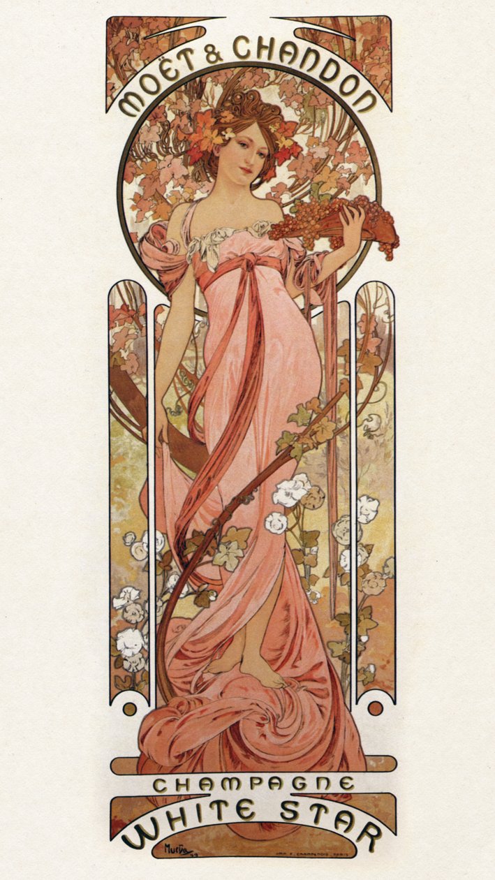 Reprodukcja plakatu reklamowego szampana autorstwa Alphonse Mucha