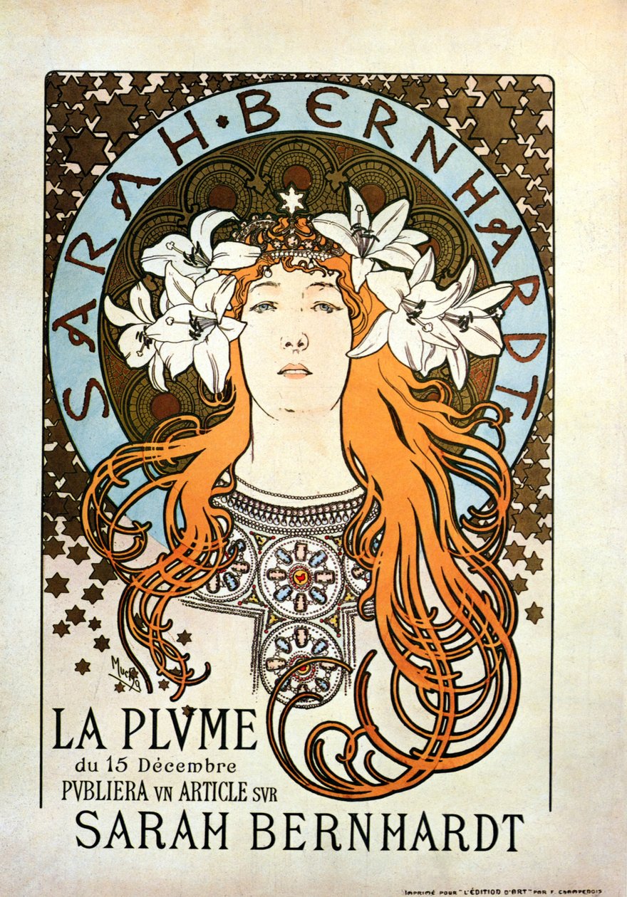 Sarah Bernhardt, La Plume, 15 grudnia 1896 autorstwa Alphonse Mucha