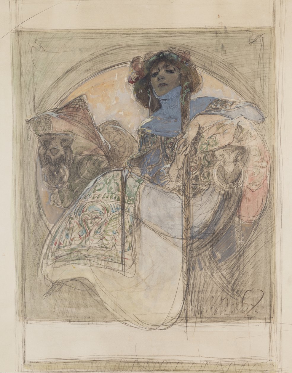Siedząca kobieta – studium do plakatu, 1897 autorstwa Alphonse Mucha