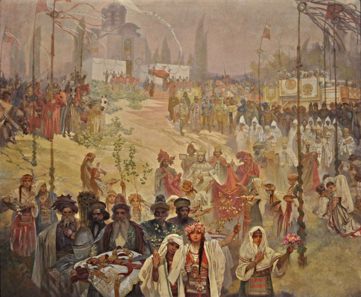 Koronacja serbskiego cara Stefana Dusana na cesarza wschodniorzymskiego Cykl Epopeja słowiańska autorstwa Alphonse Mucha