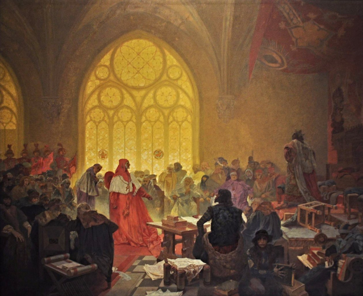 Husycki król Jerzy z Podebrad Cykl Epopeja słowiańska autorstwa Alphonse Mucha