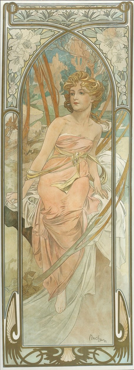 Pory dnia: poranne przebudzenie autorstwa Alphonse Mucha