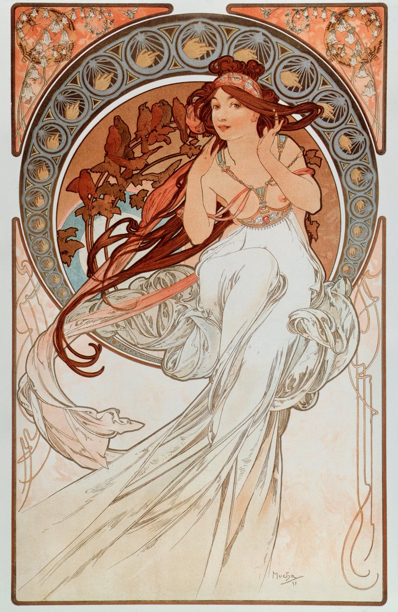 Muzyka. Z serii litografii autorstwa Alphonse Mucha