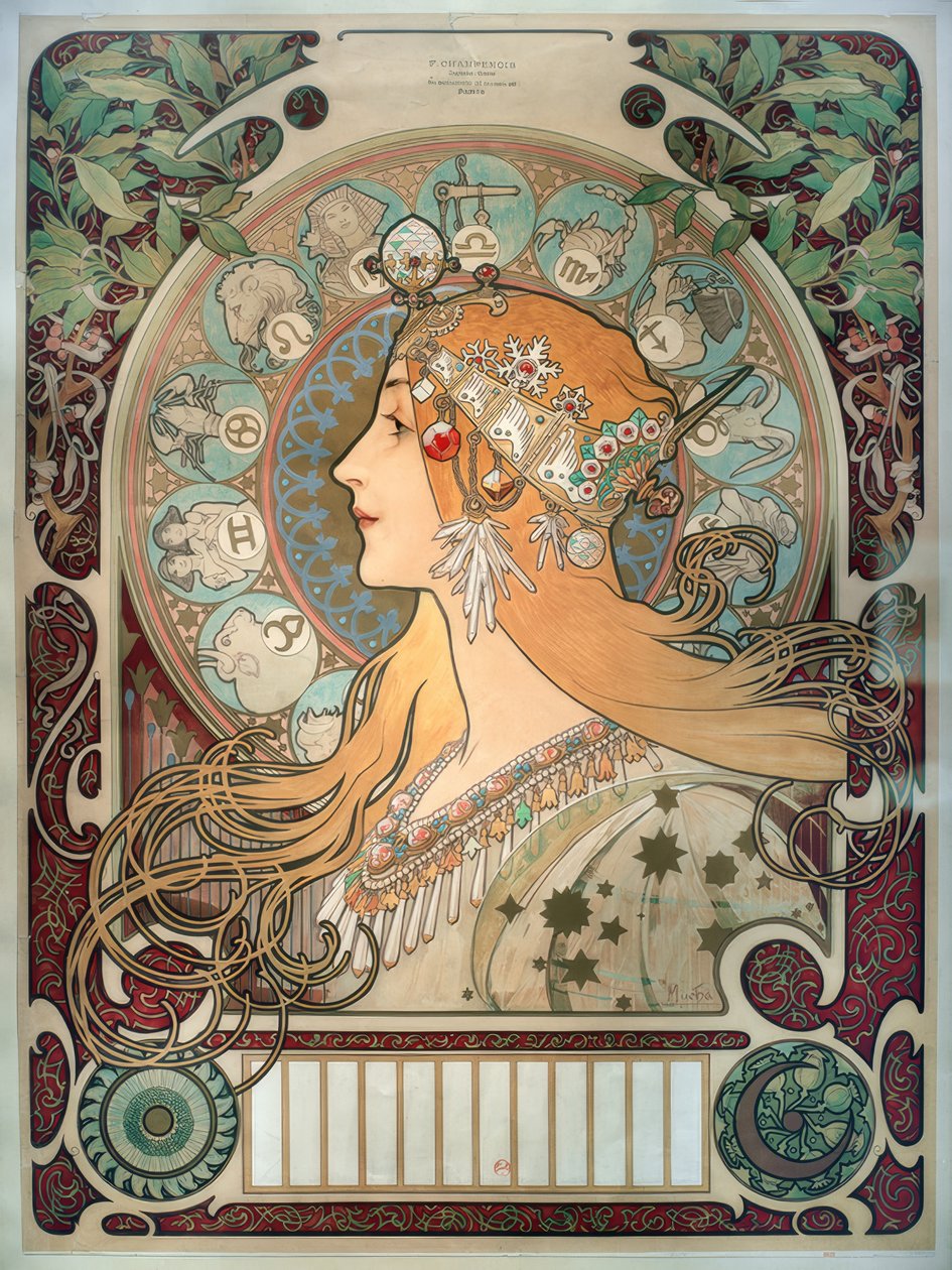 Kalendarz zodiakalny autorstwa Alphonse Mucha