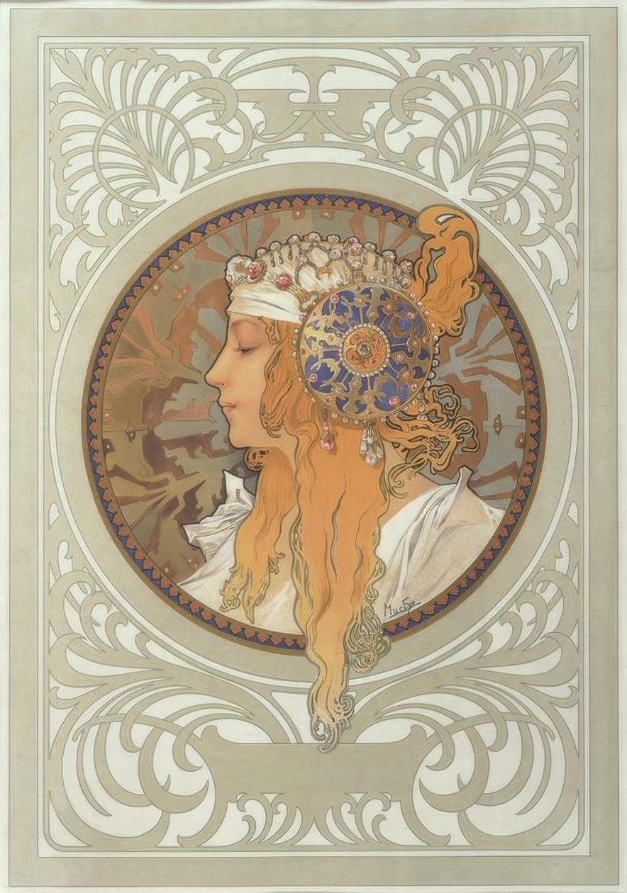 Głowa bizantyjska: Blond autorstwa Alphonse Mucha