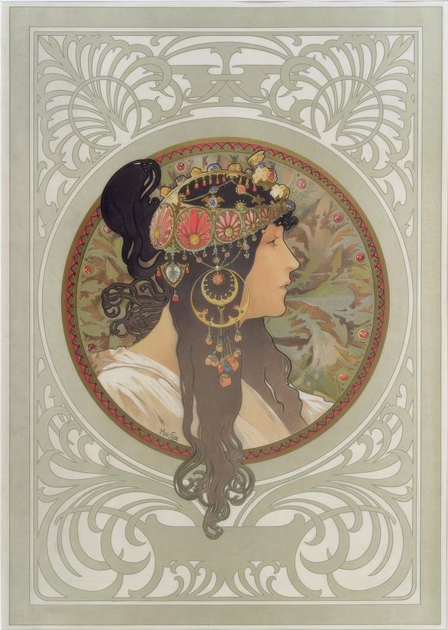 Bizantyjska głowa: brunetka autorstwa Alphonse Mucha