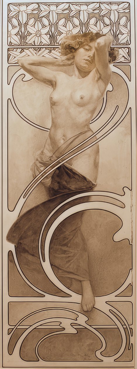 Rysunek wstępny dla panelu 10 autorstwa Alphonse Mucha