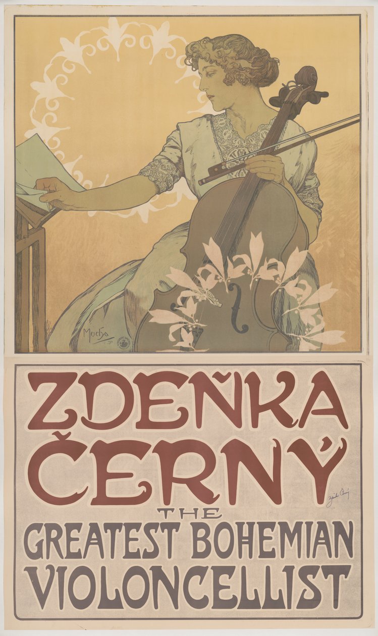 Zdeš Kaš Erný, największy czeski wiolonczelista, 1913 autorstwa Alphonse Mucha