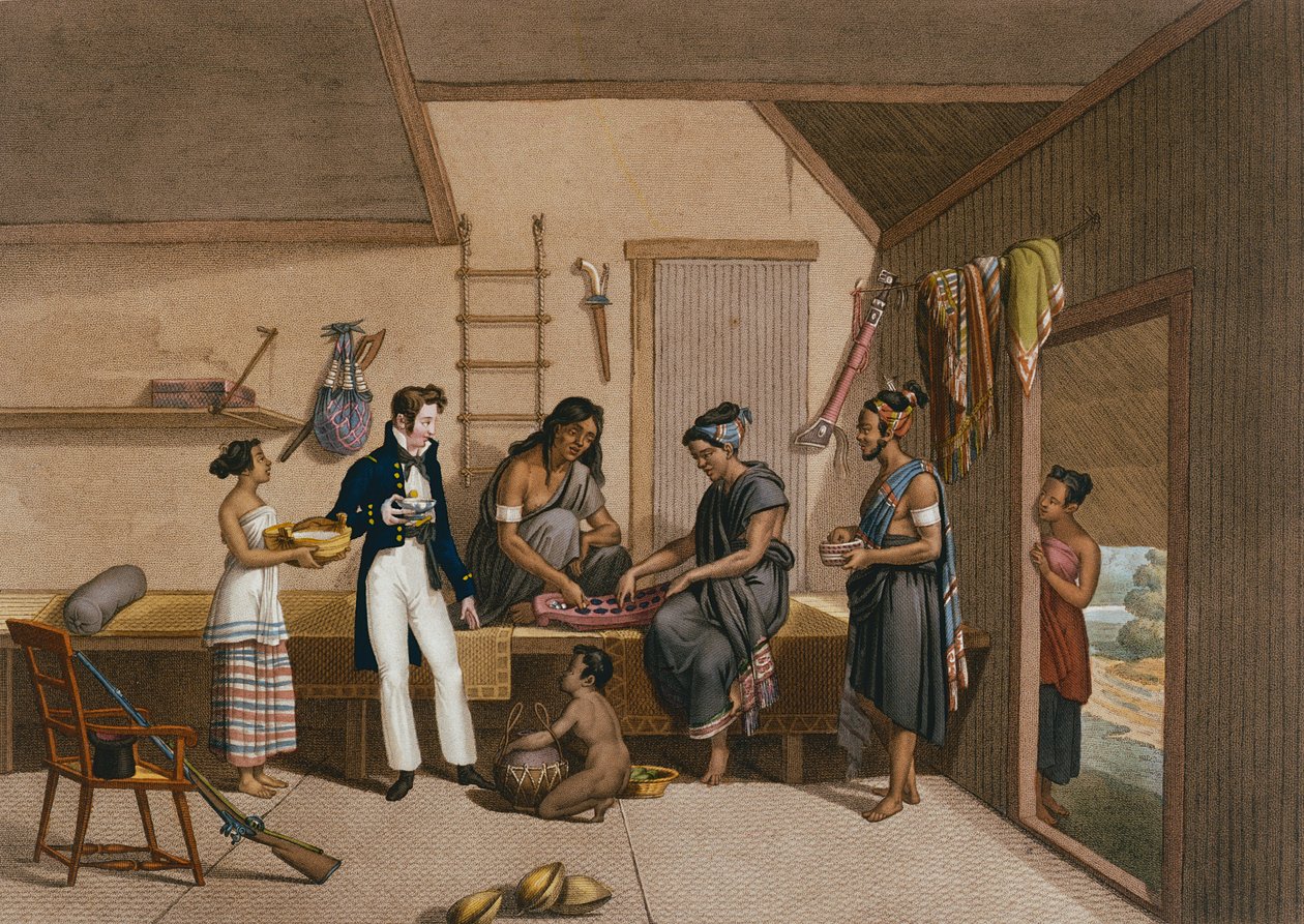 Wnętrze domu w Coupang, Timor, z „Voyage Autour du Monde sur les Corvettes de L