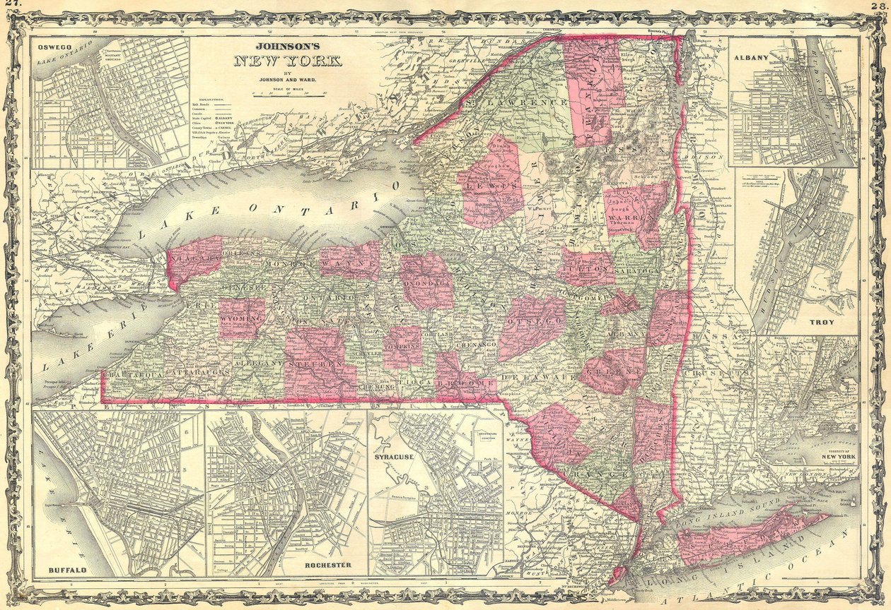 Johnsons Mapa stanu Nowy Jork. autorstwa Alvin Jewett Johnson