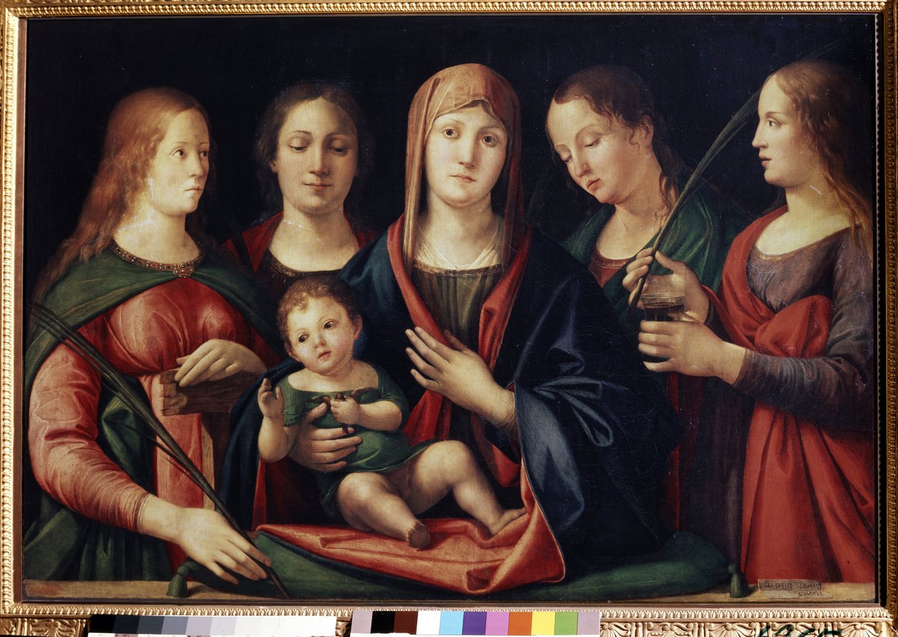 Dziewica z Dzieciątkiem z Marią Magdaleną Świętą Katarzyną i dwiema świętymi (Madonna z Dzieciątkiem z Marią Magdaleną, Święta Katarzyna i dwie święte). Obraz Alvise Vivarini (ok. 1446-ok. 1505). Olej na płótnie, 89 x 129 cm autorstwa Alvise Vivarini