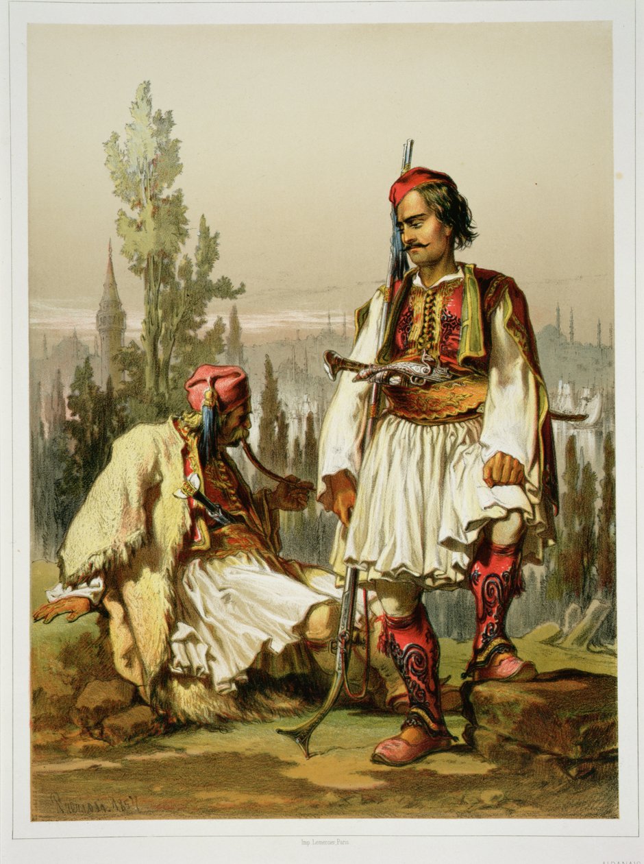 Albańczycy, najemnicy w armii osmańskiej, wyd. przez Lemercier, 1857 autorstwa Amadeo Preziosi